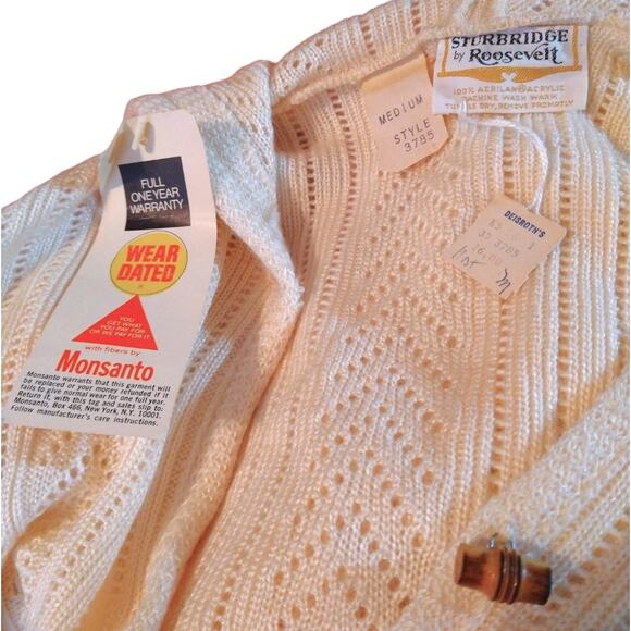 NOS Vintage Cream Hoodie Cardigan Sweater Size S/M - Picture 5 of 6